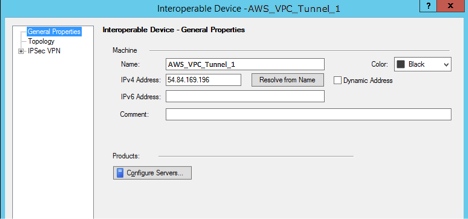 Finestra di dialogo Interoperable Device (Dispositivo interoperabile) di Check Point