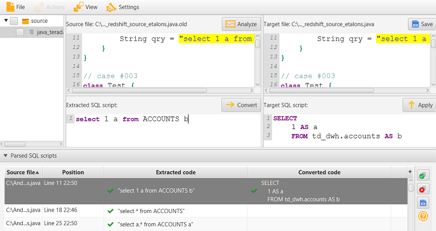 分析する SQL コード