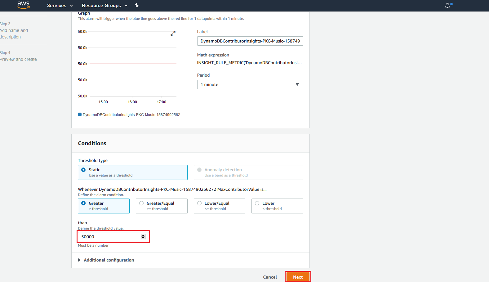 [Contributor Insights] タブとボタンを表示するコンソールのスクリーンショット