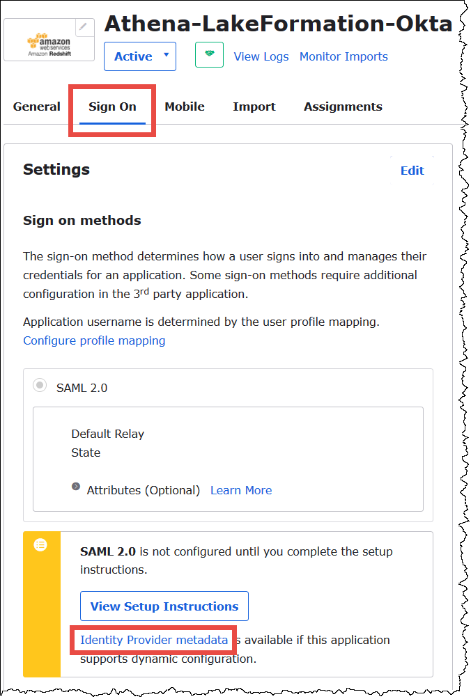 [Identity Provider metadata] (ID プロバイダーのメタデータ) を右クリックします。
