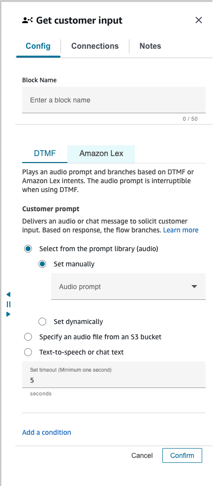 GCI 設定で選択された Amazon Lex