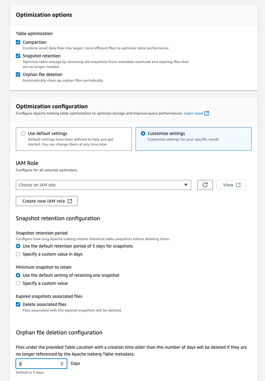このスクリーンショットは、カタログレベルの最適化オプションを示しています。