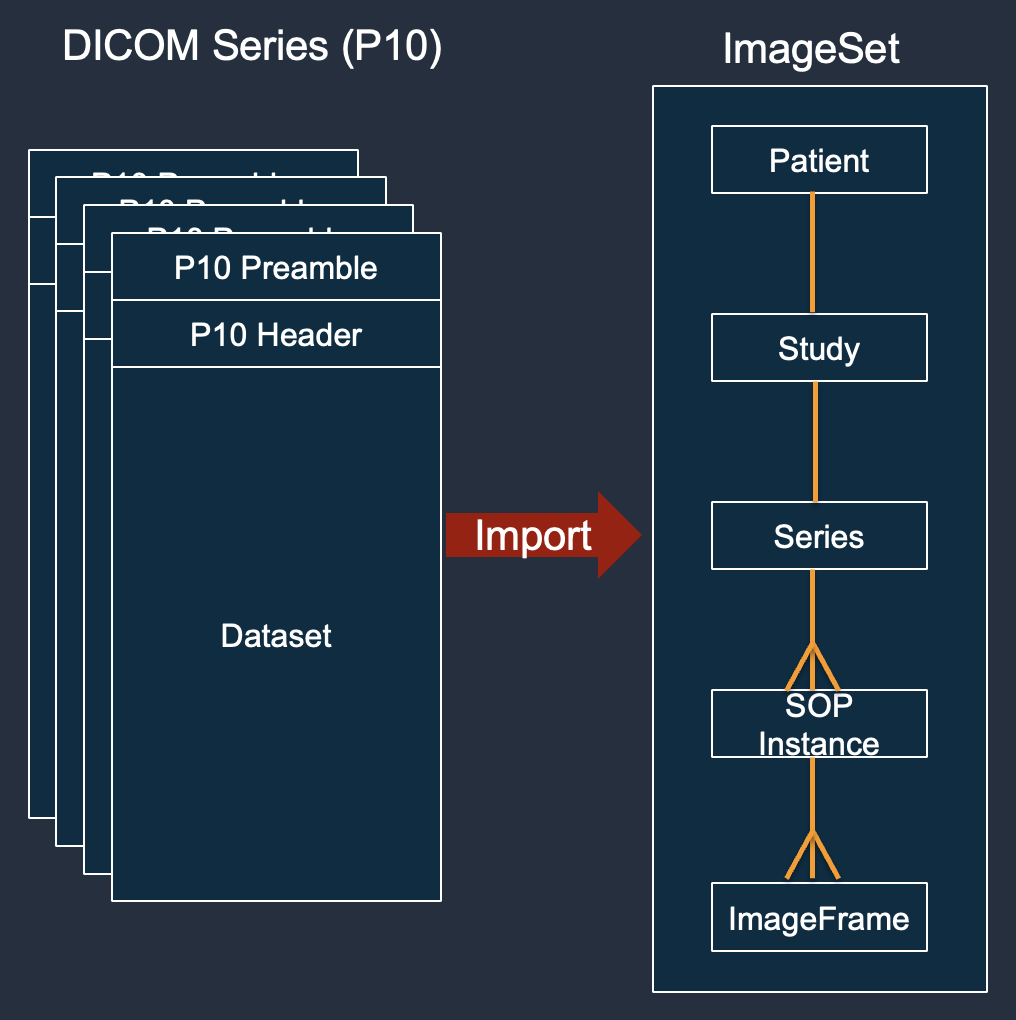 AWS HealthImaging における画像セットとは何かを示す図。