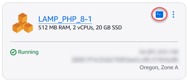 Lightsail ホーム画面の SSH クイック接続。