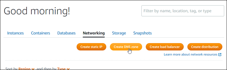 Lightsail コンソールで DNS ゾーンを作成する