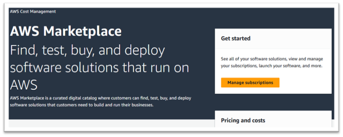 AWS Marketplace ホームページ。