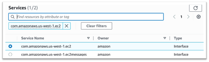 Amazon EC2 インターフェイスサービスが選択された [サービス]。