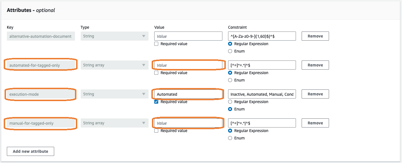属性セクションの例。
