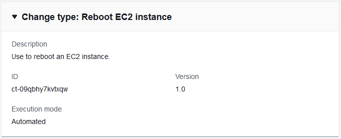 変更 type details for rebooting an EC2 instance, including ID and version.