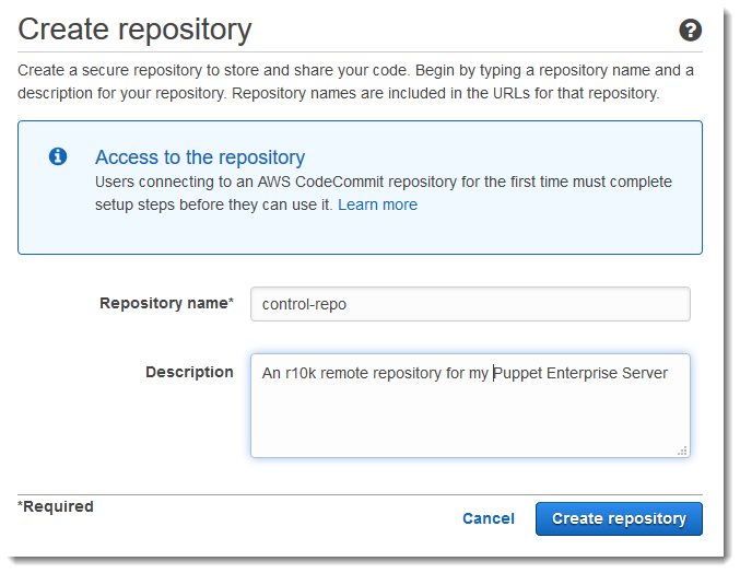 CodeCommit に新しいリポジトリを作成します。