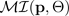 Mathematical formula showing MI as a function of p and theta in parentheses.