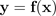 Mathematical equation showing y as a function of x, represented as y = f(x).
