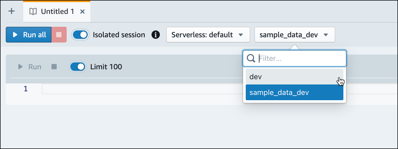 dev データベースに切り替えて、S3 バケットからデータをロードします。