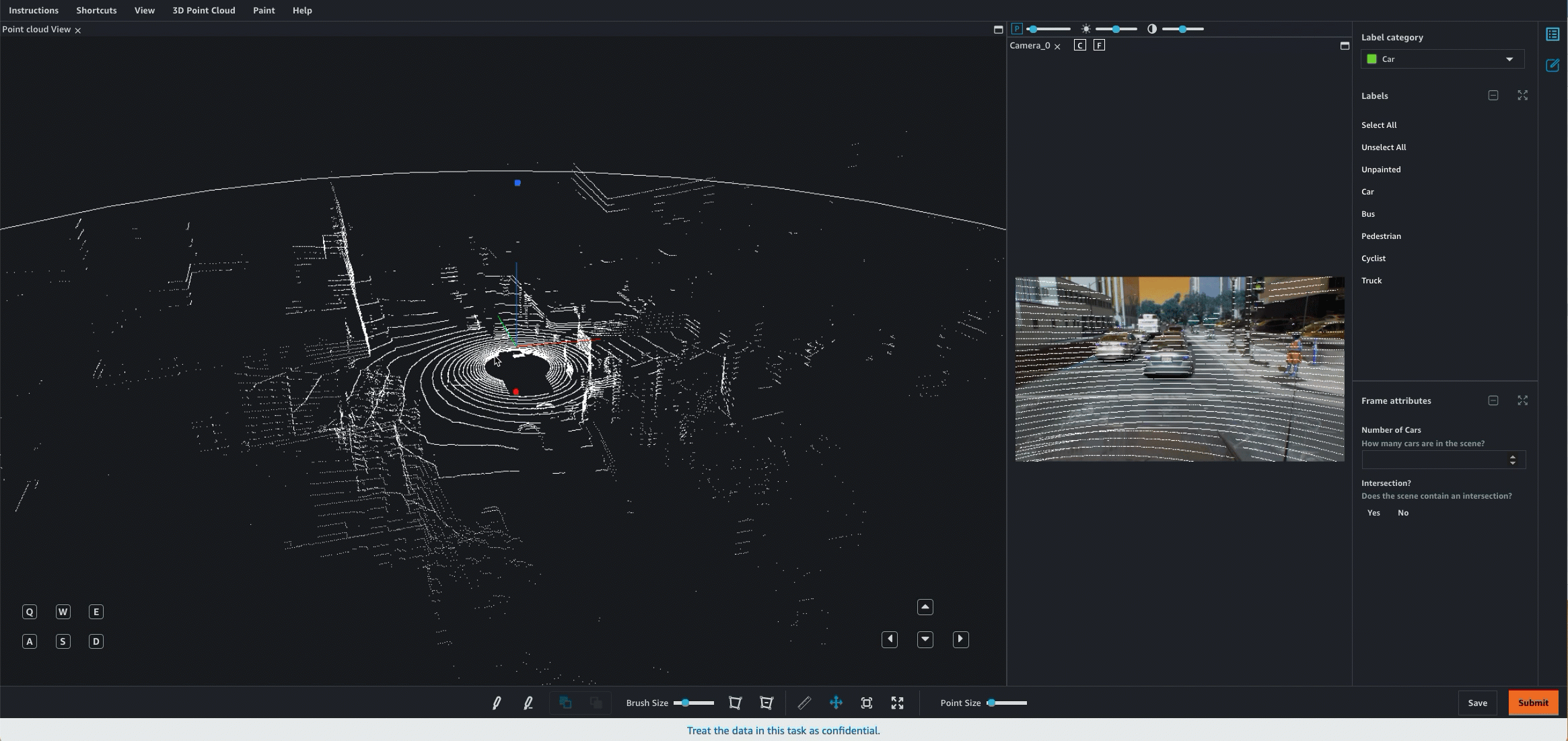 ワーカーが 3D 点群と 2D イメージを組み合わせてオブジェクトをペイントする画面の GIF。