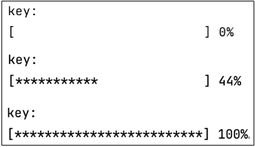 幅 25 文字のアスタリスクを使用したプレーンブラック進行状況バーを示すコンソール出力