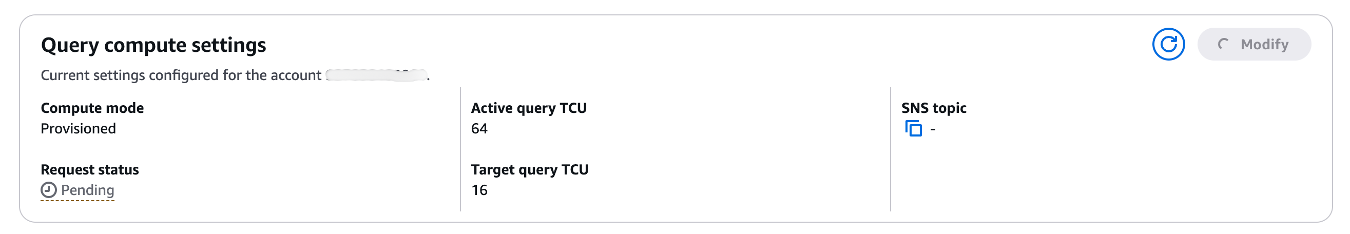 プロビジョニングされた TCUs の数が更新されたコンソールビューの画像。