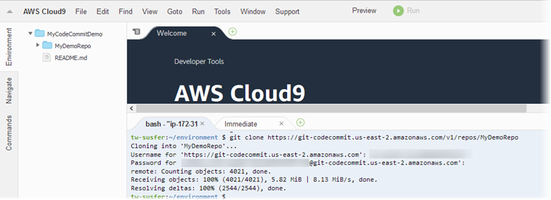 리포지토리를 복제합니다 AWS Cloud9.