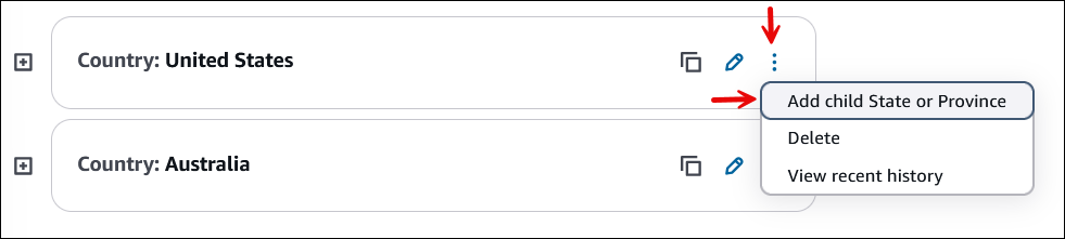 레벨 1의 하위 항목 추가 옵션입니다.