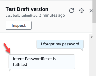 Amazon Lex의 확인 메시지, PasswordReset 의도가 이행되었습니다.