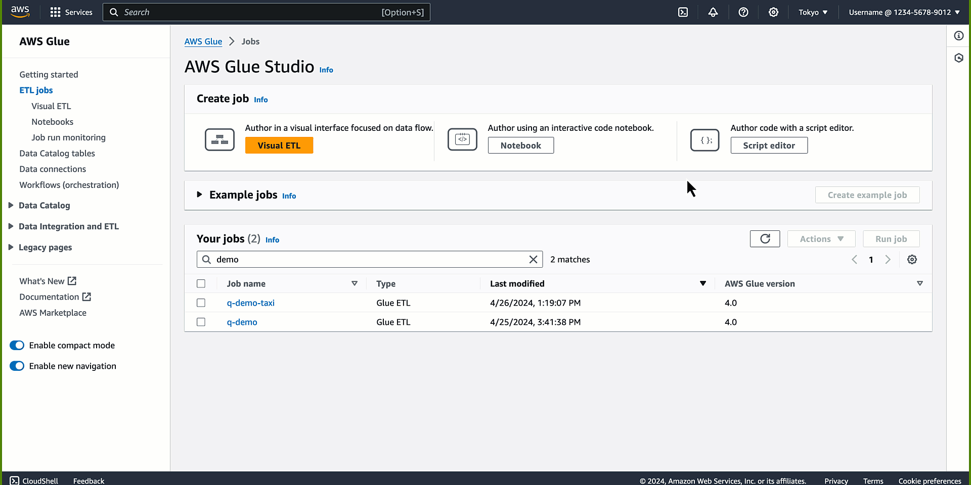 AWS Glue의 Amazon Q 데이터 통합을 사용한 예제입니다.