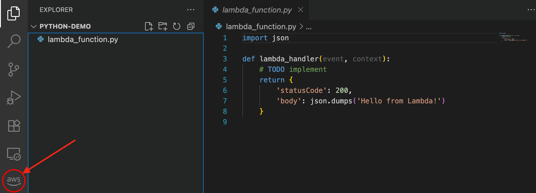 AWS VS Code 사이드바의 Toolkit 아이콘