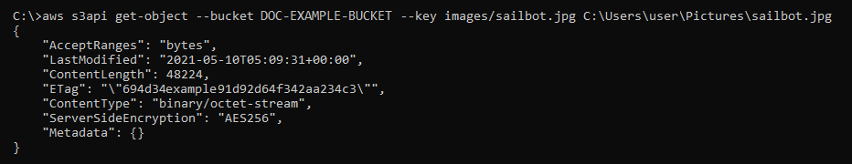AWS CLI download-object 명령의 결과
