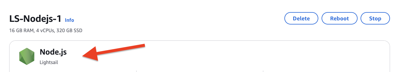 인스턴스 관리 페이지의 Node.js 블루프린트 공급업체