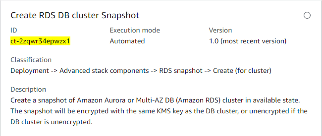 Create RDS DB 클러스터 Snapshot interface showing ID, execution mode, and description.