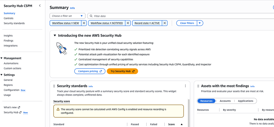 AWS Security Hub CSPM 콘솔