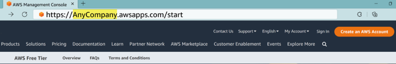 AWS 액세스 포털 URL 예제입니다.