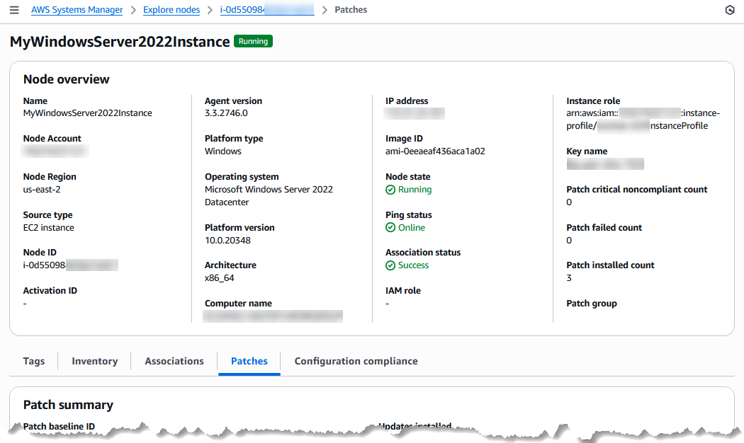 노드 탐색 섹션의 노드 개요 세부 정보