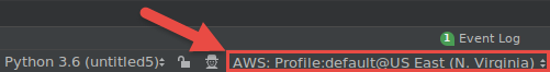 상태 표시줄의 AWS 연결 설정 영역