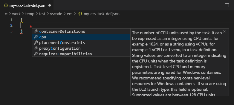 IntelliSense 대화 상자.