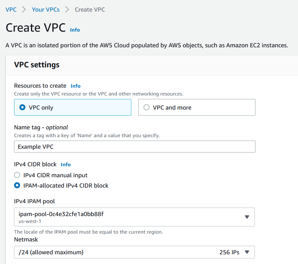 Amazon VPC 콘솔에서 VPC 생성.