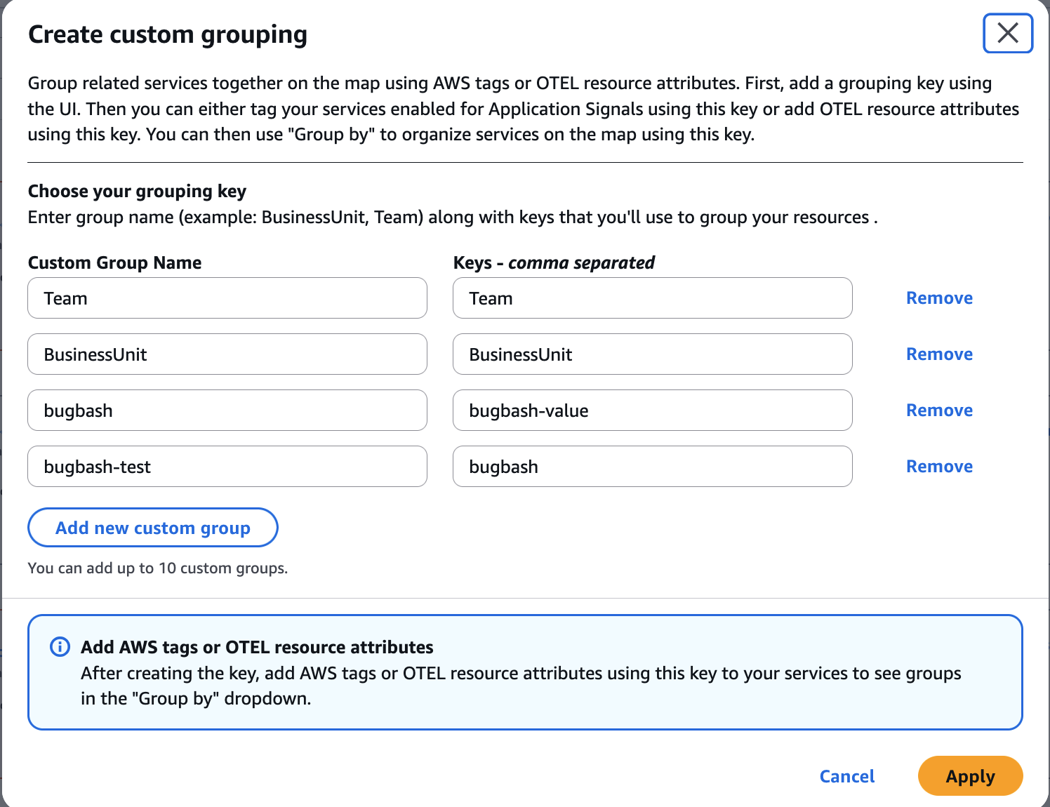 Criar painel de agrupamento personalizado