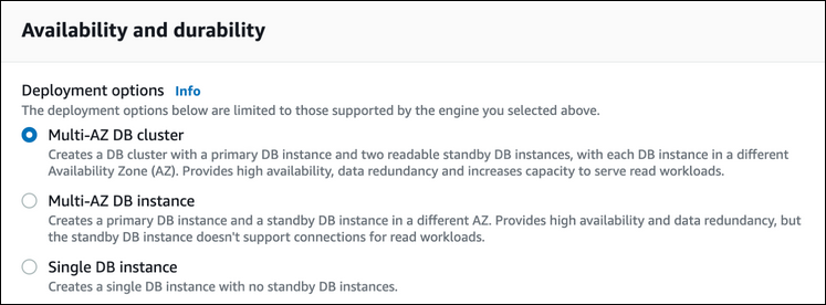Opção de cluster de banco de dados multi-AZ