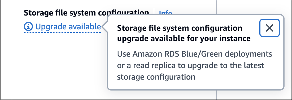 Verifique a elegibilidade de upgrade da configuração de armazenamento de uma instância de banco de dados.