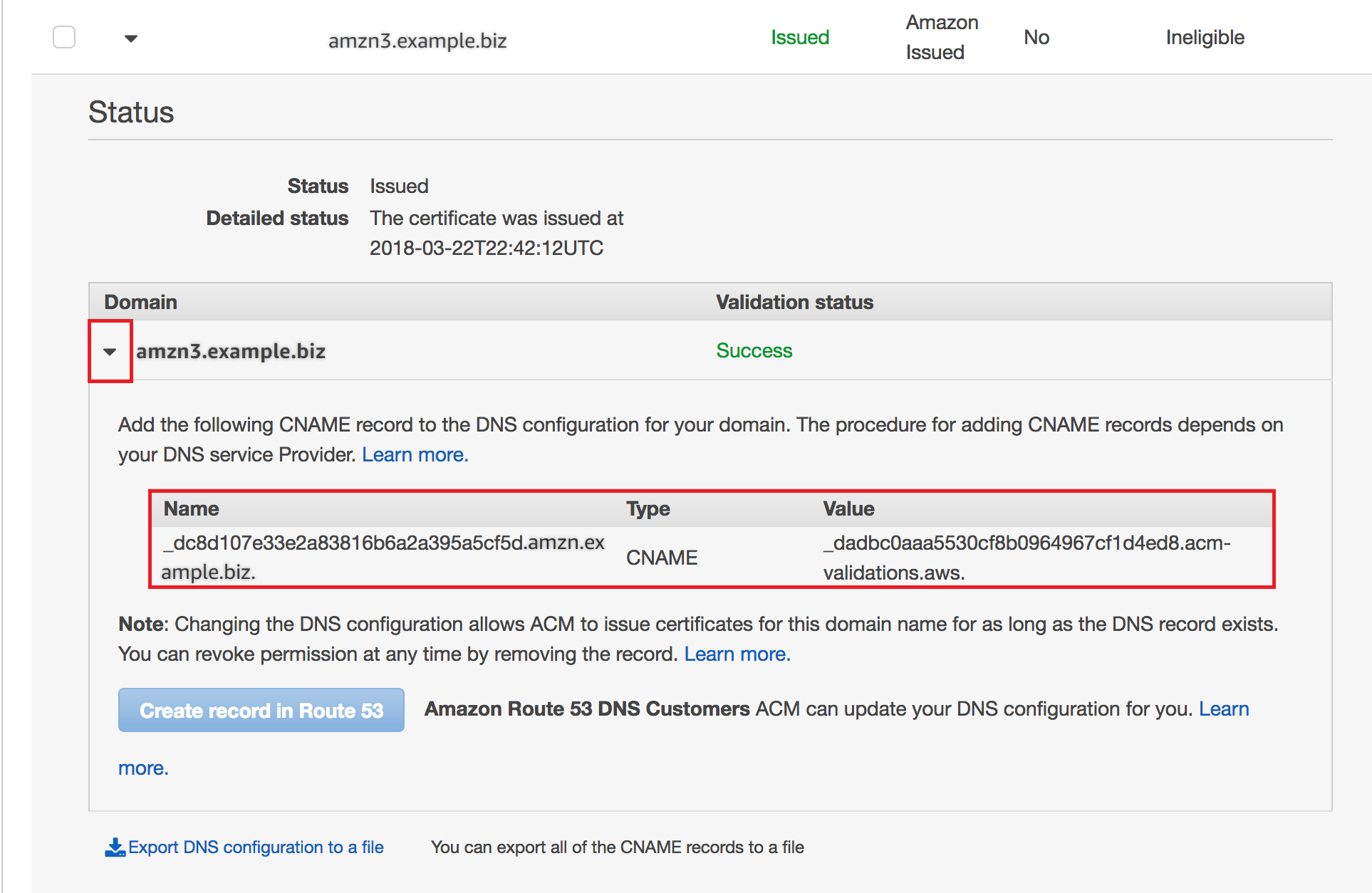 Expanda a janela do certificado para encontrar as informações de CNAME.