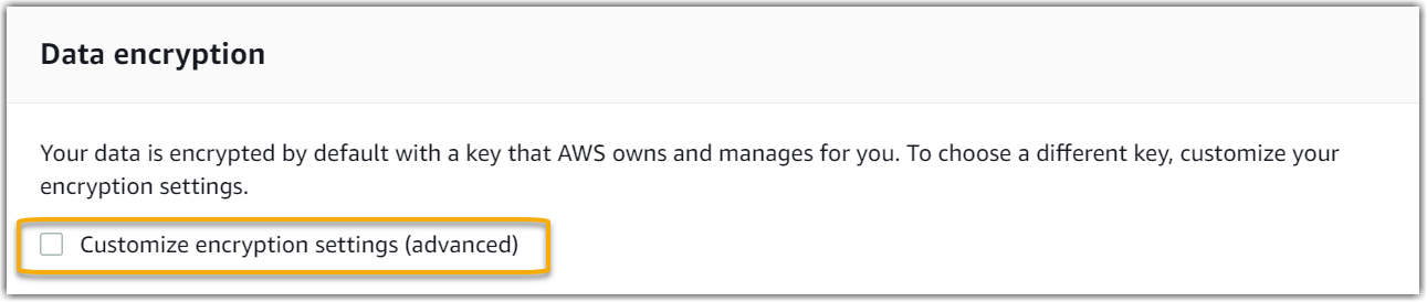 Captura de tela da configuração de criptografia padrão para configuração do Audit Manager.