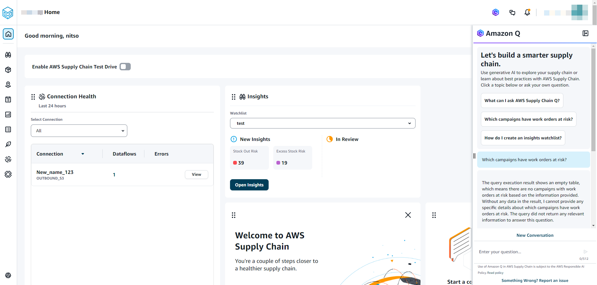 Usando o Amazon Q em Cadeia de Suprimentos AWS