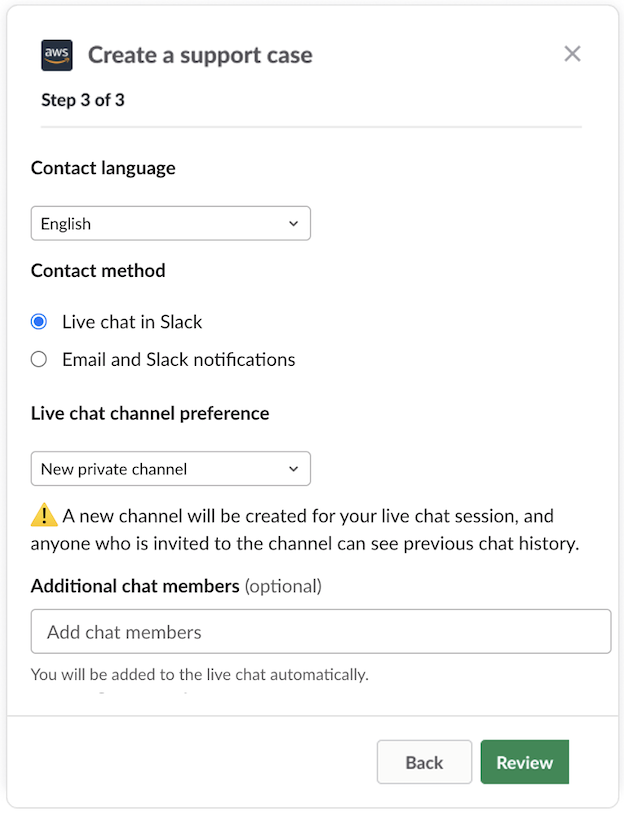 Caixa de diálogo que mostra como adicionar outros contatos que devem ser notificados sobre o AWS Support caso.