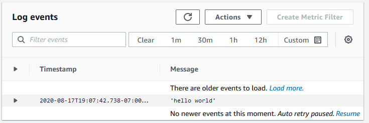 CloudWatch eventos de log do console