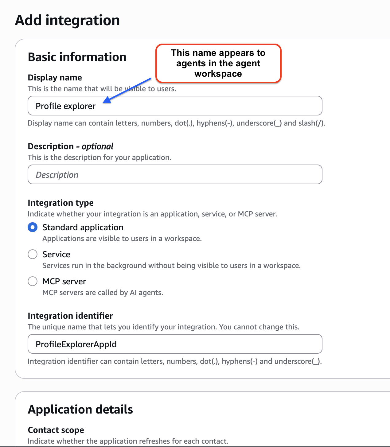 A seção Informações básicas, configurada para o Explorador de perfis no espaço de trabalho de atendente.