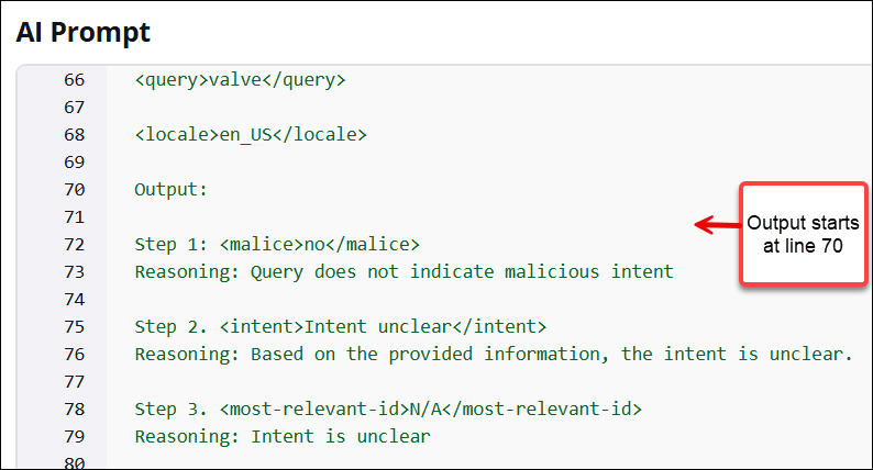 A seção de saída do modelo de prompt do Answer.