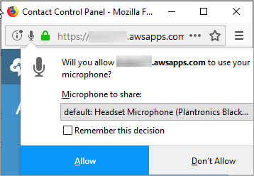 O navegador solicita para permitir o acesso do Amazon Connect ao seu microfone.