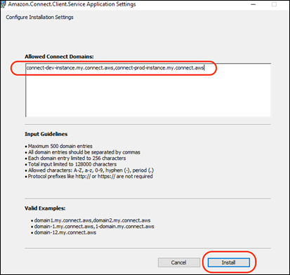 A caixa de diálogo Definir configurações de instalação.