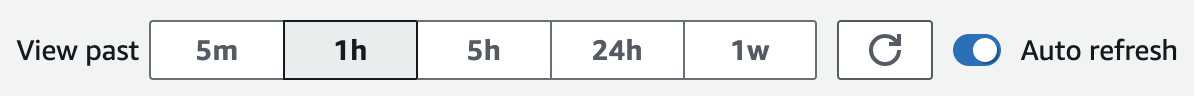 O botão de atualização automática foi ativado, aparecendo ao lado dos botões de intervalo de tempo.
