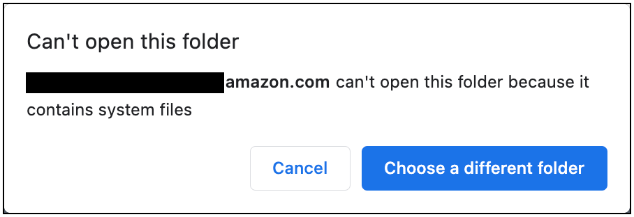 Mensagem de erro “Não é possível abrir esta pasta” exibida no Infrastructure Composer