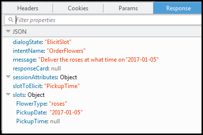 Dados JSON para solicitar o PickupTime slot.