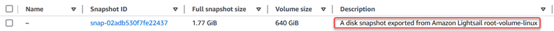 Snapshots do EBS no console da Amazon EC2 .
